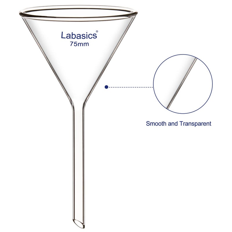 Labasics 2-Pack Glass Heavy Wall Funnel Borosilicate Glass Funnel, Short Stem 75 mm Diameter, 75 mm Stem Length - Image 3